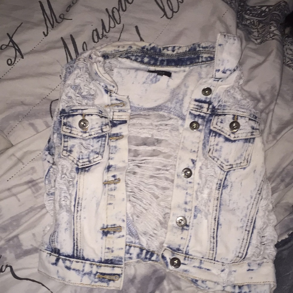 Bleached ripped jean jacket